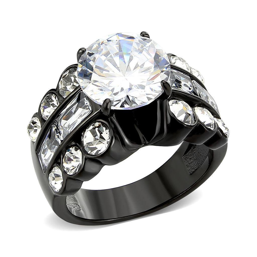 Alamode IP Black (Ion Plating) Stainless Steel Ring with AAA Grade CZ in Clear - Flyclothing LLC