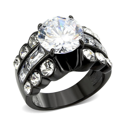 Alamode IP Black (Ion Plating) Stainless Steel Ring with AAA Grade CZ in Clear - Alamode