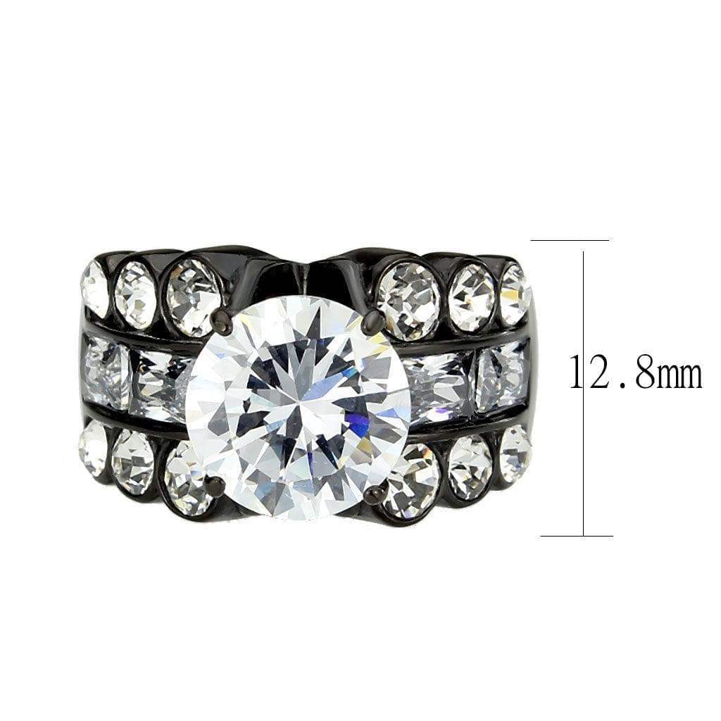Alamode IP Black (Ion Plating) Stainless Steel Ring with AAA Grade CZ in Clear - Alamode - Flyclothing LLC