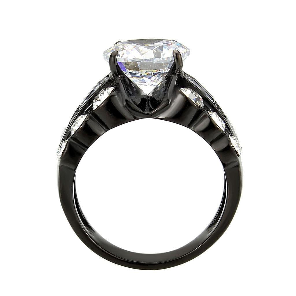 Alamode IP Black (Ion Plating) Stainless Steel Ring with AAA Grade CZ in Clear - Flyclothing LLC