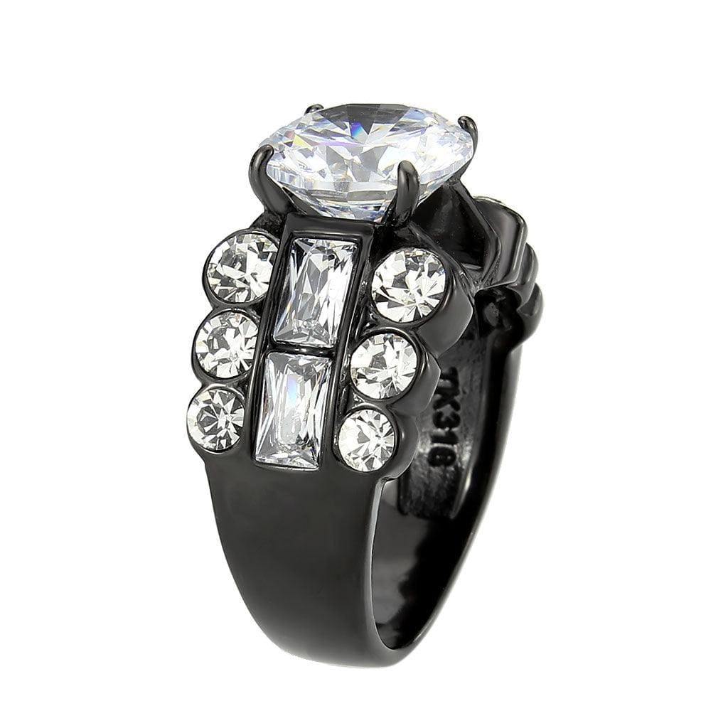 Alamode IP Black (Ion Plating) Stainless Steel Ring with AAA Grade CZ in Clear - Alamode