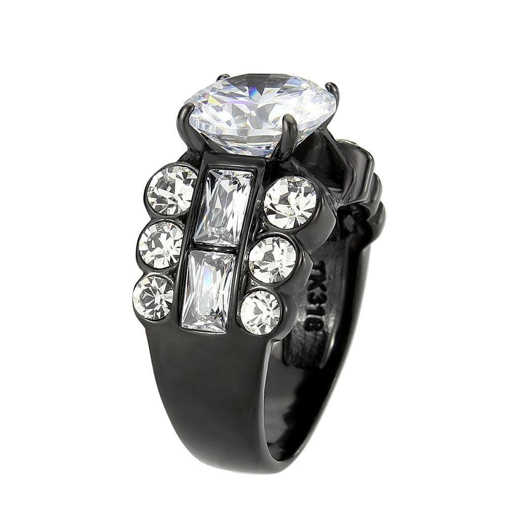 Alamode IP Black (Ion Plating) Stainless Steel Ring with AAA Grade CZ in Clear - Flyclothing LLC