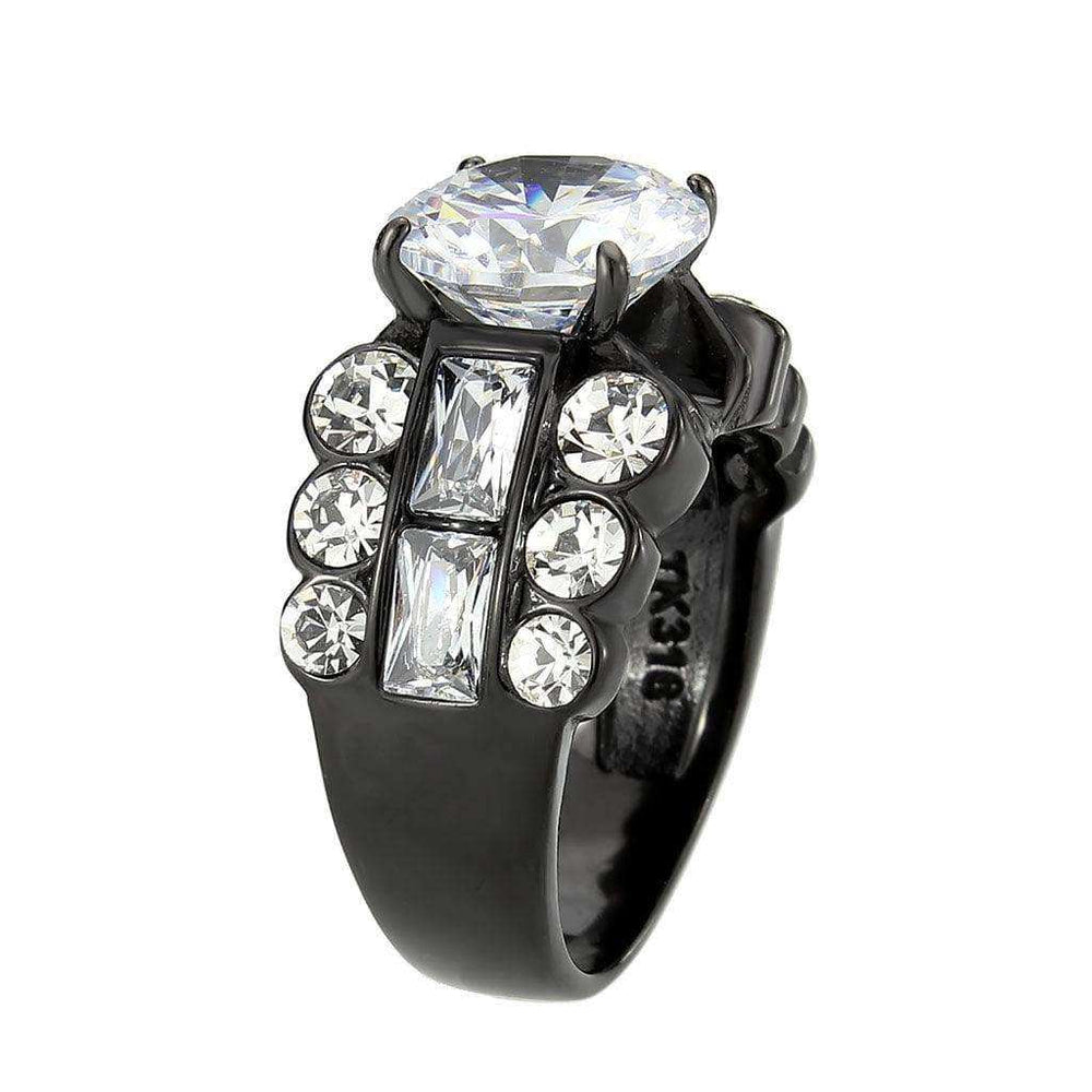 Alamode IP Black (Ion Plating) Stainless Steel Ring with AAA Grade CZ in Clear - Alamode - Flyclothing LLC