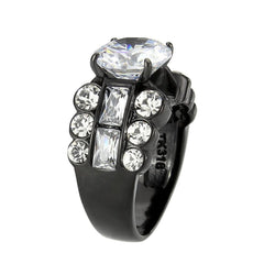 Alamode IP Black (Ion Plating) Stainless Steel Ring with AAA Grade CZ in Clear - Alamode