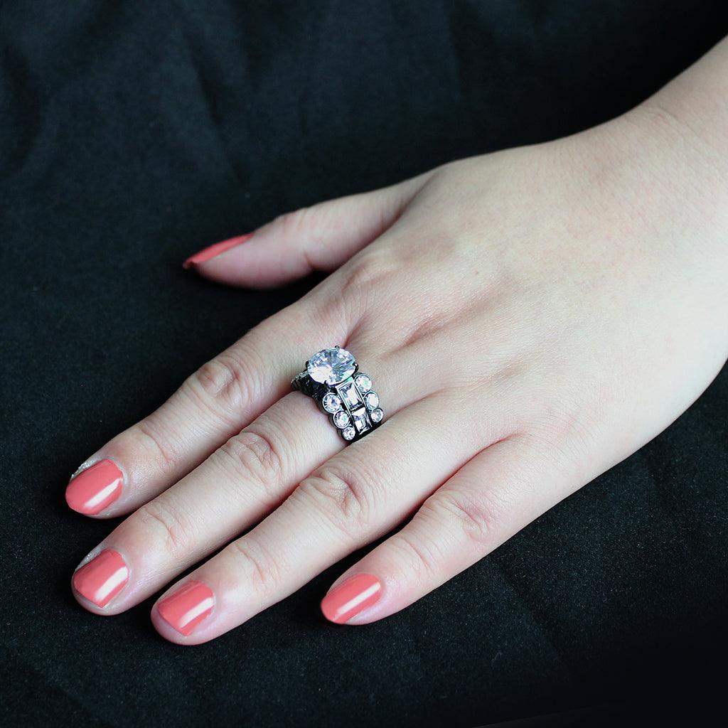 Alamode IP Black (Ion Plating) Stainless Steel Ring with AAA Grade CZ in Clear - Alamode - Flyclothing LLC