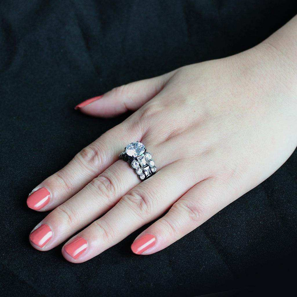Alamode IP Black (Ion Plating) Stainless Steel Ring with AAA Grade CZ in Clear - Alamode - Flyclothing LLC