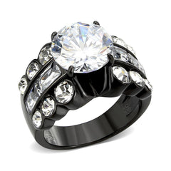 Alamode IP Black (Ion Plating) Stainless Steel Ring with AAA Grade CZ in Clear - Alamode