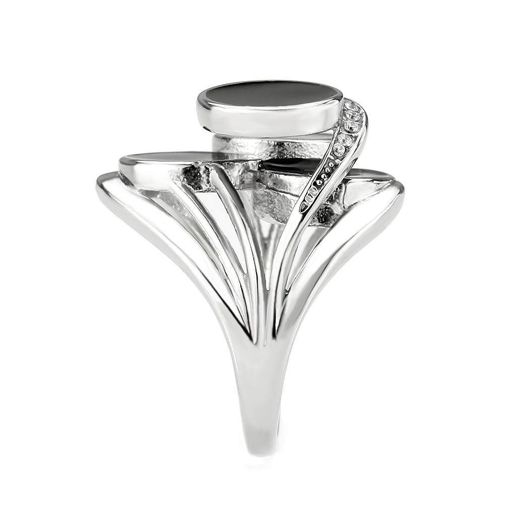 Alamode High polished (no plating) Stainless Steel Ring with AAA Grade CZ in Clear - Alamode