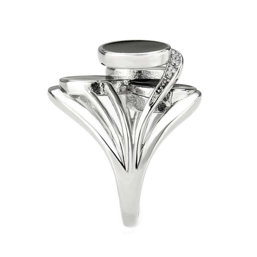 Alamode High polished (no plating) Stainless Steel Ring with AAA Grade CZ in Clear - Alamode - Flyclothing LLC