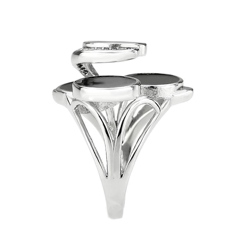 Alamode High polished (no plating) Stainless Steel Ring with AAA Grade CZ in Clear - Flyclothing LLC