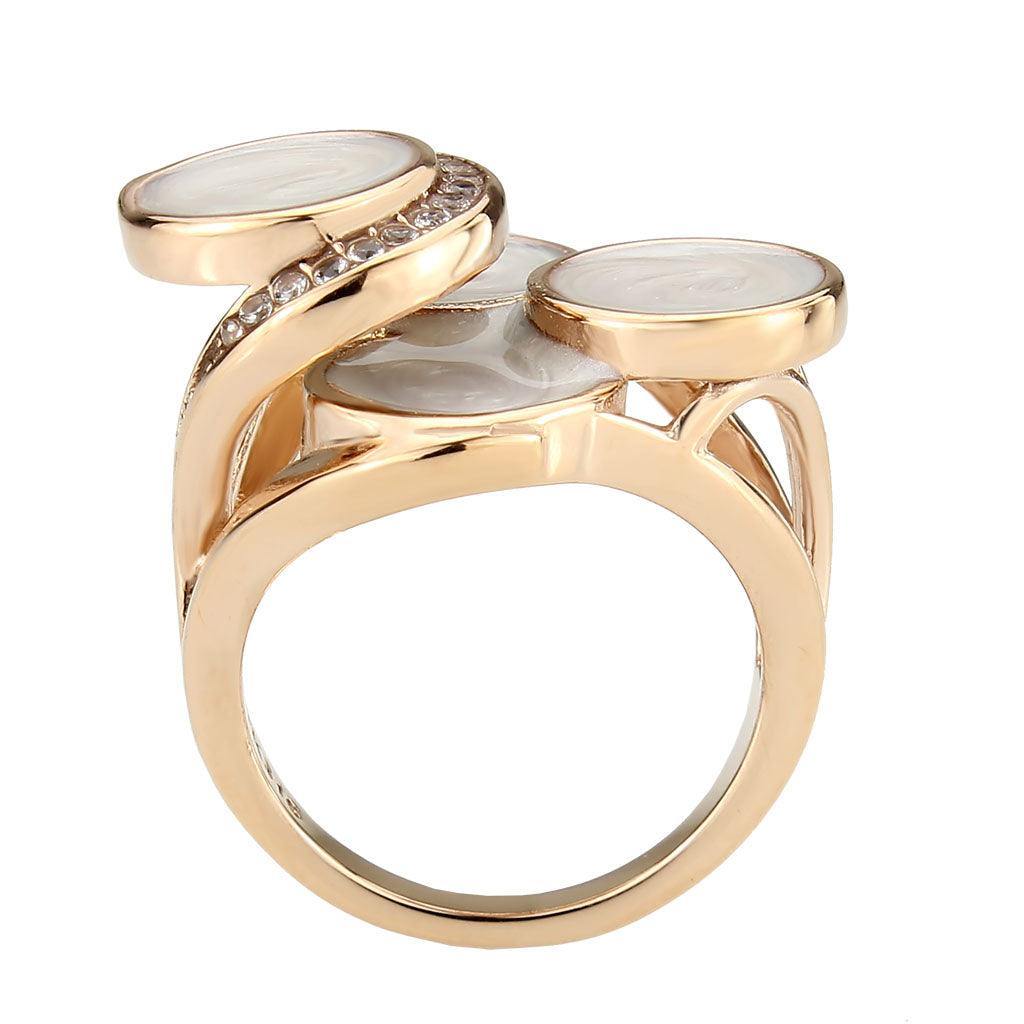 Alamode IP Rose Gold(Ion Plating) Stainless Steel Ring with AAA Grade CZ in Clear - Flyclothing LLC