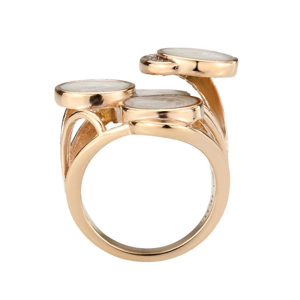 Alamode IP Rose Gold(Ion Plating) Stainless Steel Ring with AAA Grade CZ in Clear - Flyclothing LLC