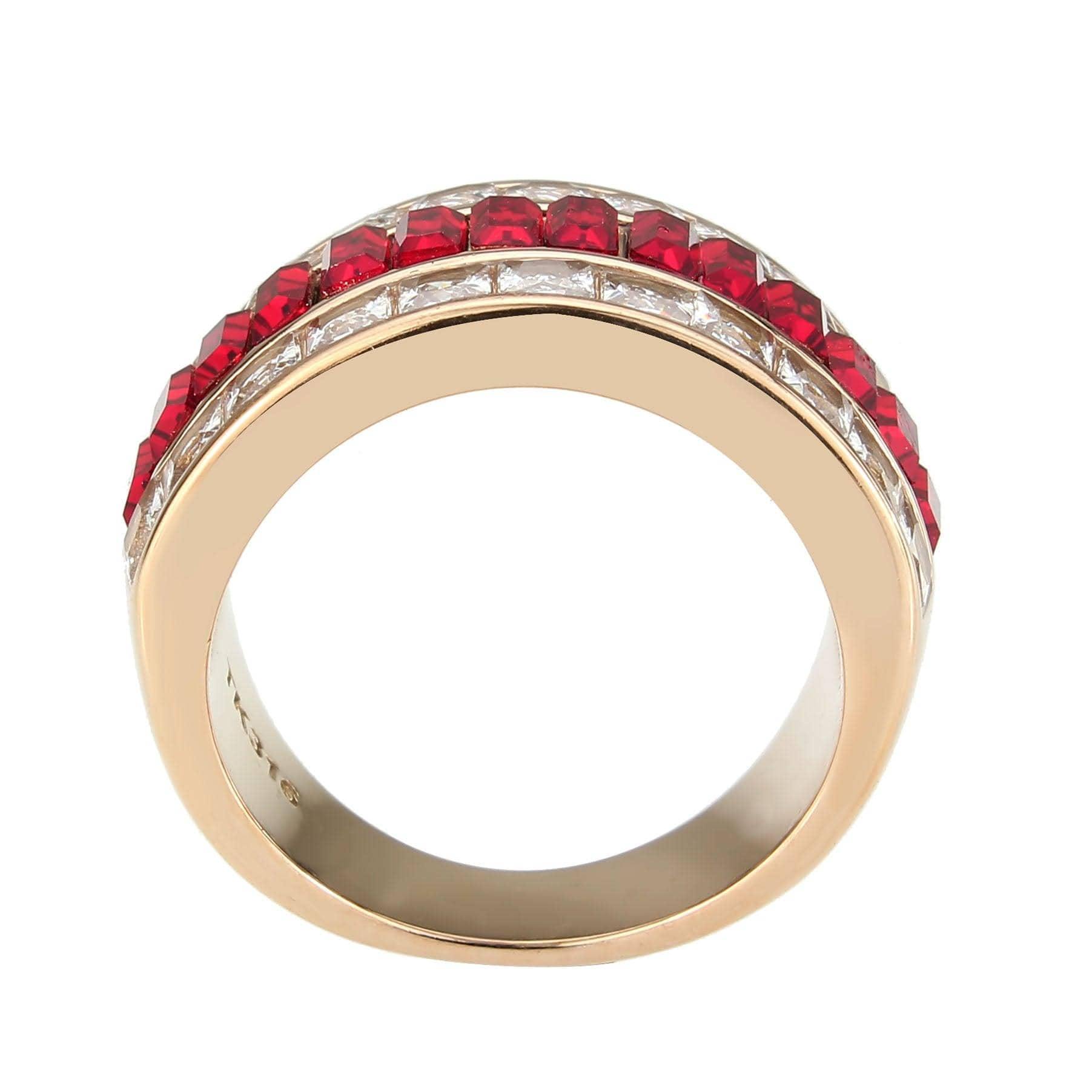 Alamode IP Rose Gold(Ion Plating) Stainless Steel Ring with Top Grade Crystal in Red Series - Flyclothing LLC