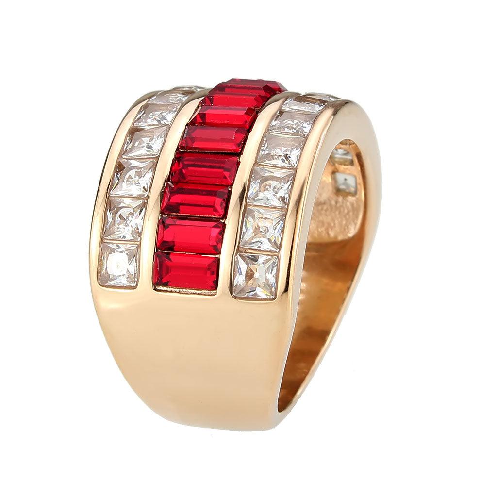 Alamode IP Rose Gold(Ion Plating) Stainless Steel Ring with Top Grade Crystal in Red Series - Flyclothing LLC