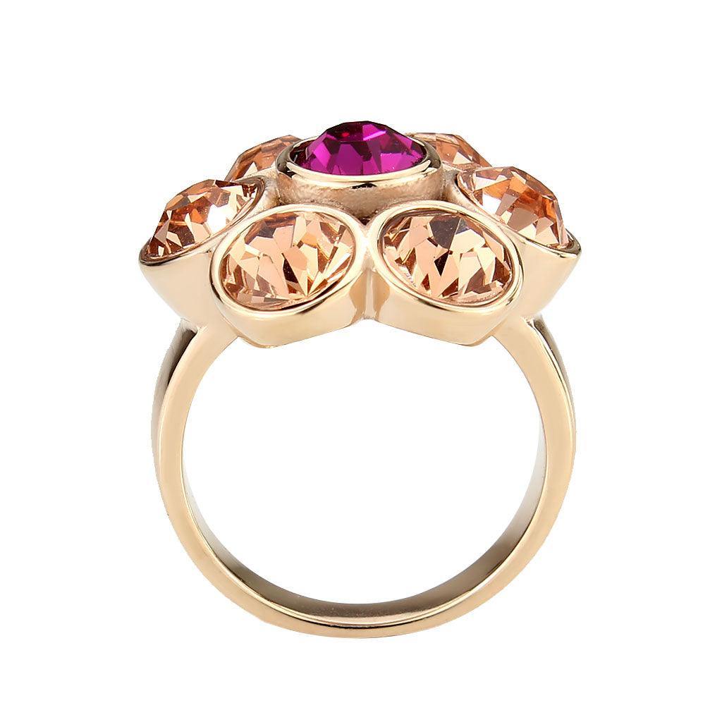 Alamode IP Rose Gold(Ion Plating) Stainless Steel Ring with Top Grade Crystal in MultiColor - Flyclothing LLC