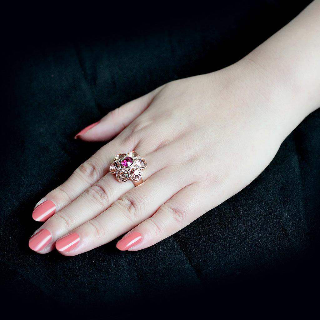Alamode IP Rose Gold(Ion Plating) Stainless Steel Ring with Top Grade Crystal in MultiColor - Alamode - Flyclothing LLC
