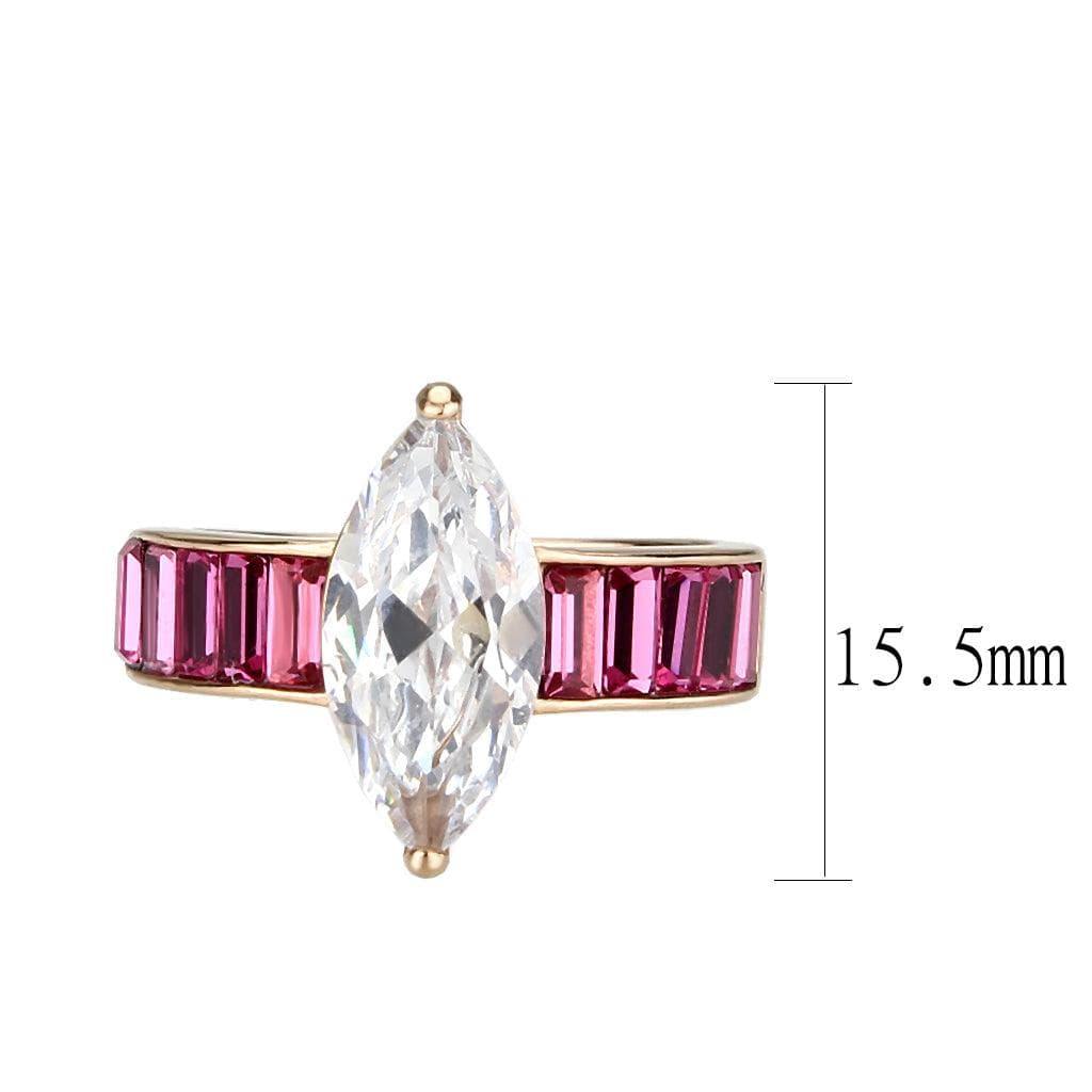 Alamode IP Rose Gold(Ion Plating) Stainless Steel Ring with AAA Grade CZ in Clear - Flyclothing LLC