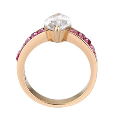 Alamode IP Rose Gold(Ion Plating) Stainless Steel Ring with AAA Grade CZ in Clear - Flyclothing LLC