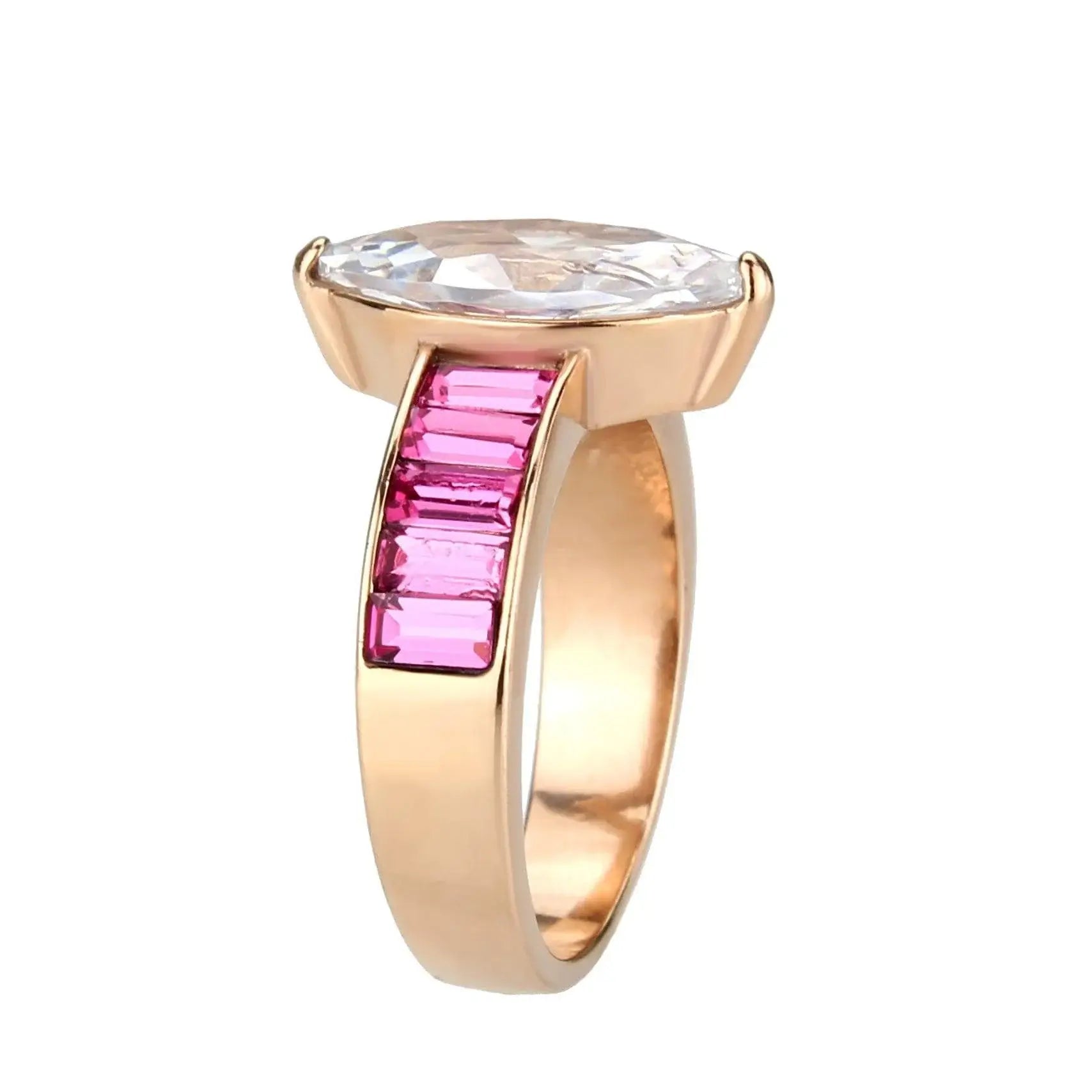 Alamode IP Rose Gold(Ion Plating) Stainless Steel Ring with AAA Grade CZ in Clear - Alamode - Flyclothing LLC