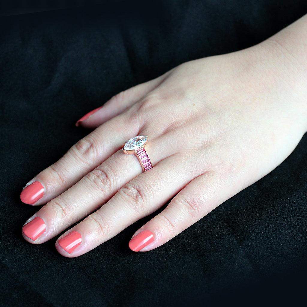 Alamode IP Rose Gold(Ion Plating) Stainless Steel Ring with AAA Grade CZ in Clear - Alamode - Flyclothing LLC