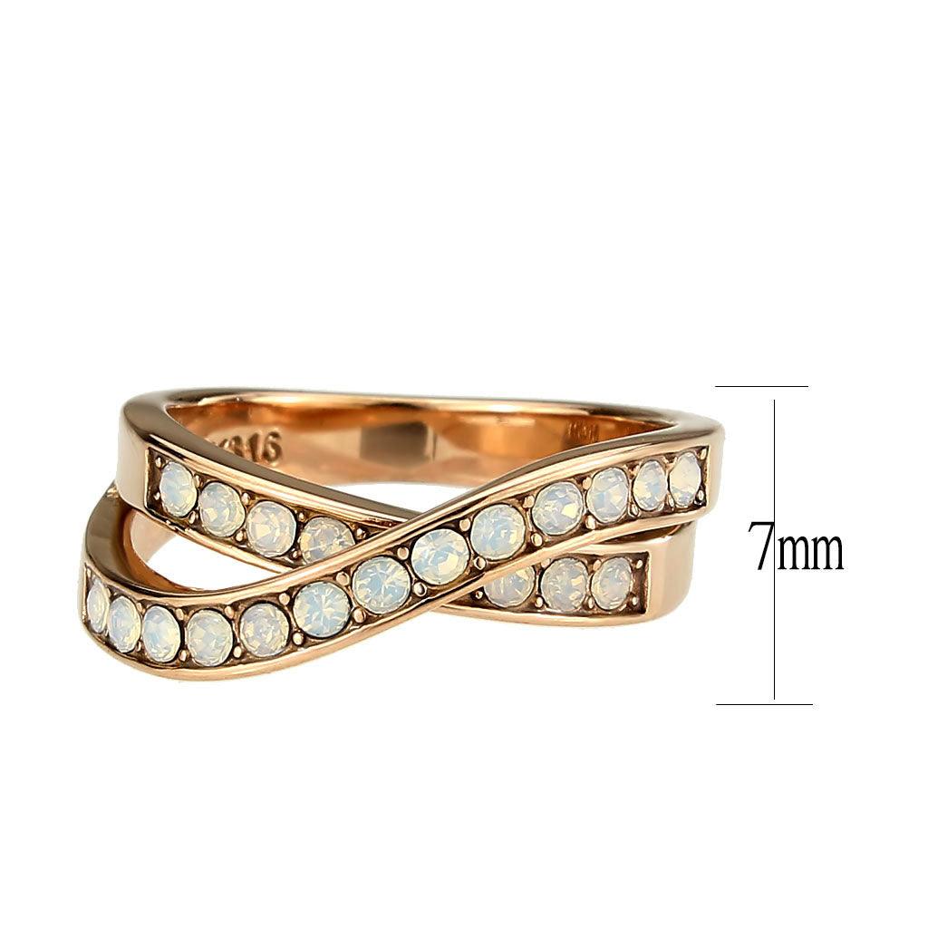 Alamode IP Rose Gold(Ion Plating) Stainless Steel Ring with Top Grade Crystal in Fireopal - Flyclothing LLC