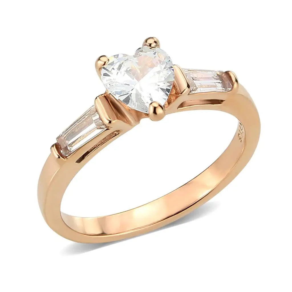 Alamode IP Rose Gold(Ion Plating) Stainless Steel Ring with AAA Grade CZ in Clear - Alamode - Flyclothing LLC