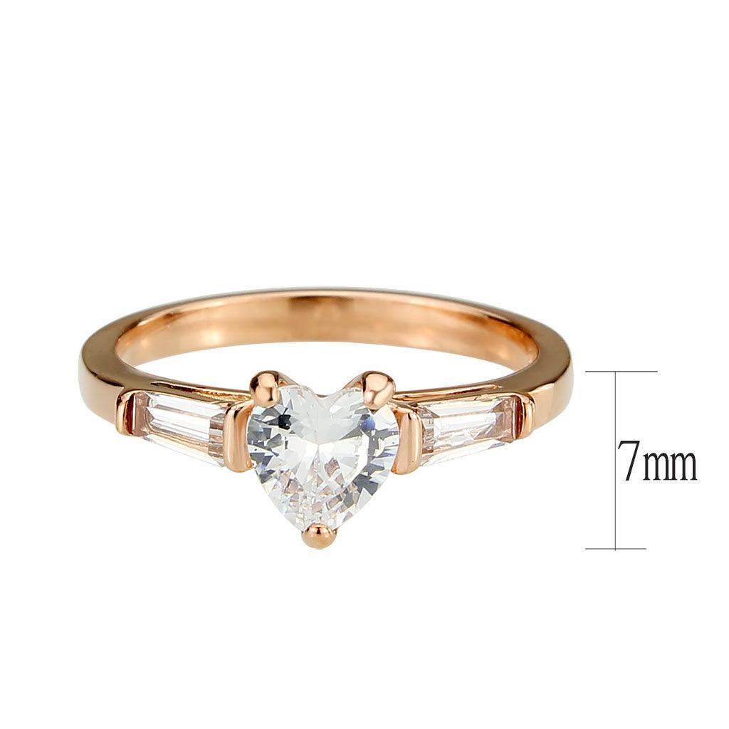 Alamode IP Rose Gold(Ion Plating) Stainless Steel Ring with AAA Grade CZ in Clear - Flyclothing LLC