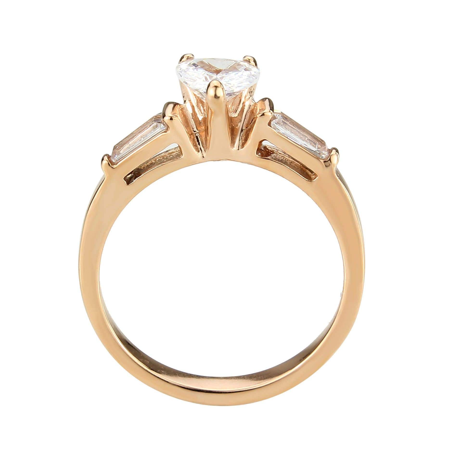 Alamode IP Rose Gold(Ion Plating) Stainless Steel Ring with AAA Grade CZ in Clear - Alamode - Flyclothing LLC