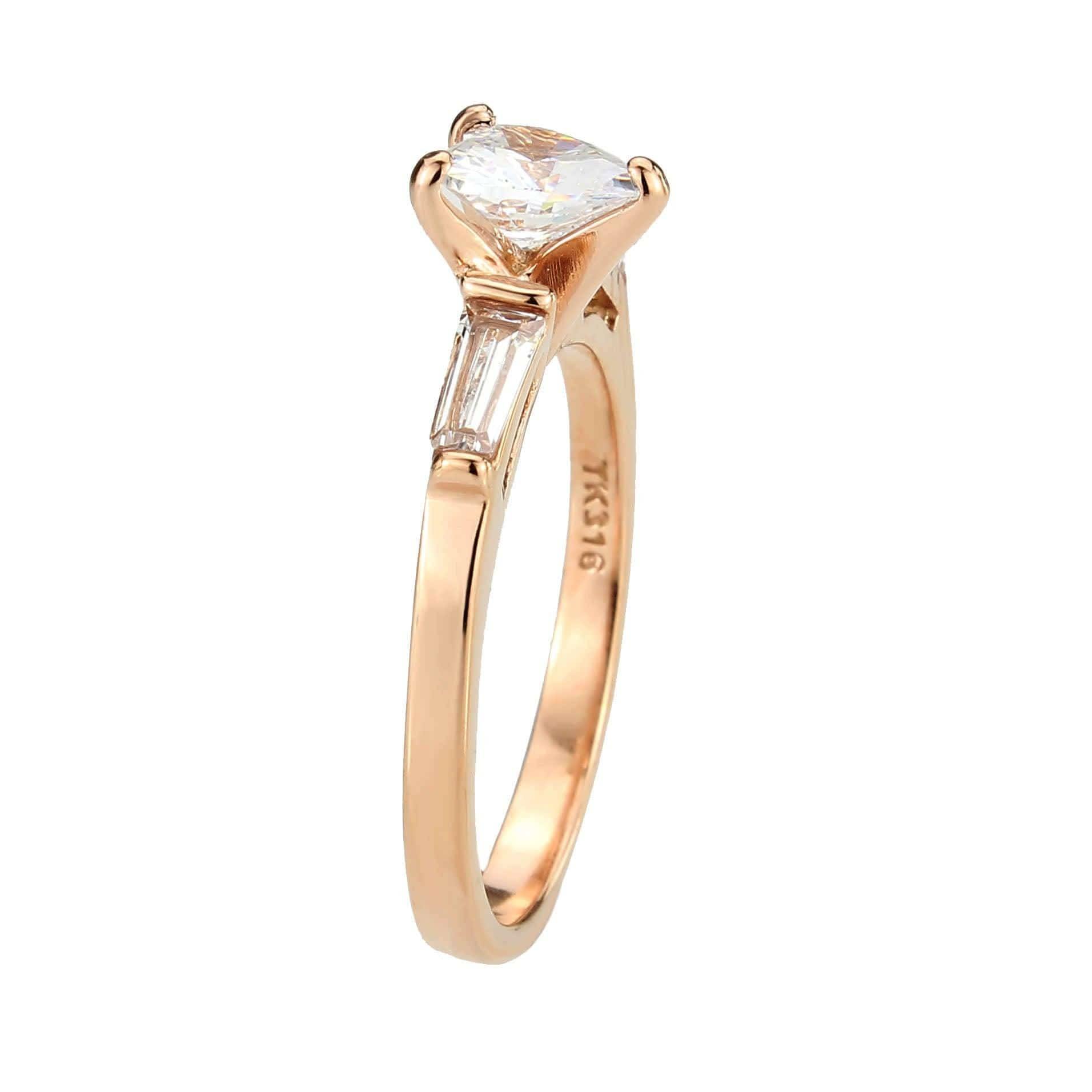 Alamode IP Rose Gold(Ion Plating) Stainless Steel Ring with AAA Grade CZ in Clear - Flyclothing LLC