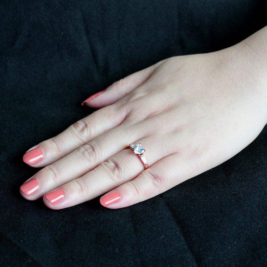 Alamode IP Rose Gold(Ion Plating) Stainless Steel Ring with AAA Grade CZ in Clear - Alamode - Flyclothing LLC