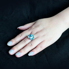 Alamode High polished (no plating) Stainless Steel Ring with Synthetic in SeaBlue - Flyclothing LLC