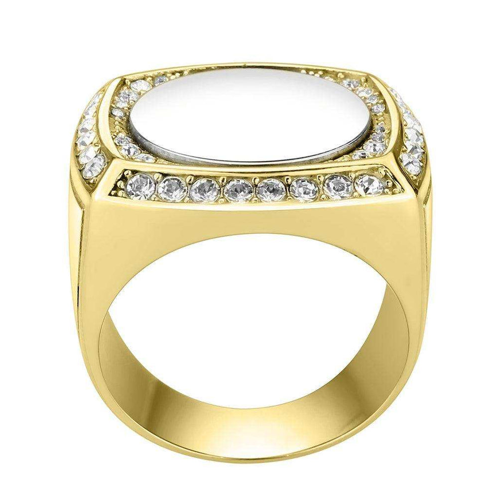 Two Tone IP Gold (Ion Plating) Stainless Steel Ring with Top Grade Crystal in Clear - Alamode - Flyclothing LLC