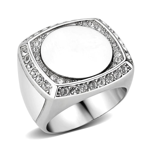 High polished (no plating) Stainless Steel Ring with Top Grade Crystal in Clear - Alamode