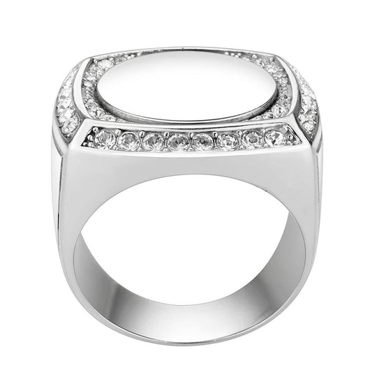 High polished (no plating) Stainless Steel Ring with Top Grade Crystal in Clear - Alamode