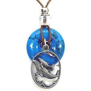 Whale & Baby Adjustable Cord Necklace with Torquoise Colored Disc - Flyclothing LLC