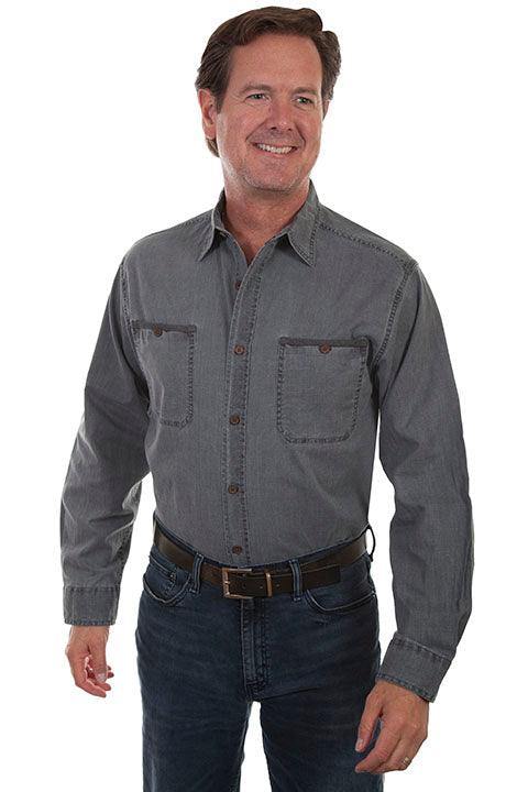Scully CHARCOAL VINTAGE COTTON SLUB SHIRT - Scully Leather