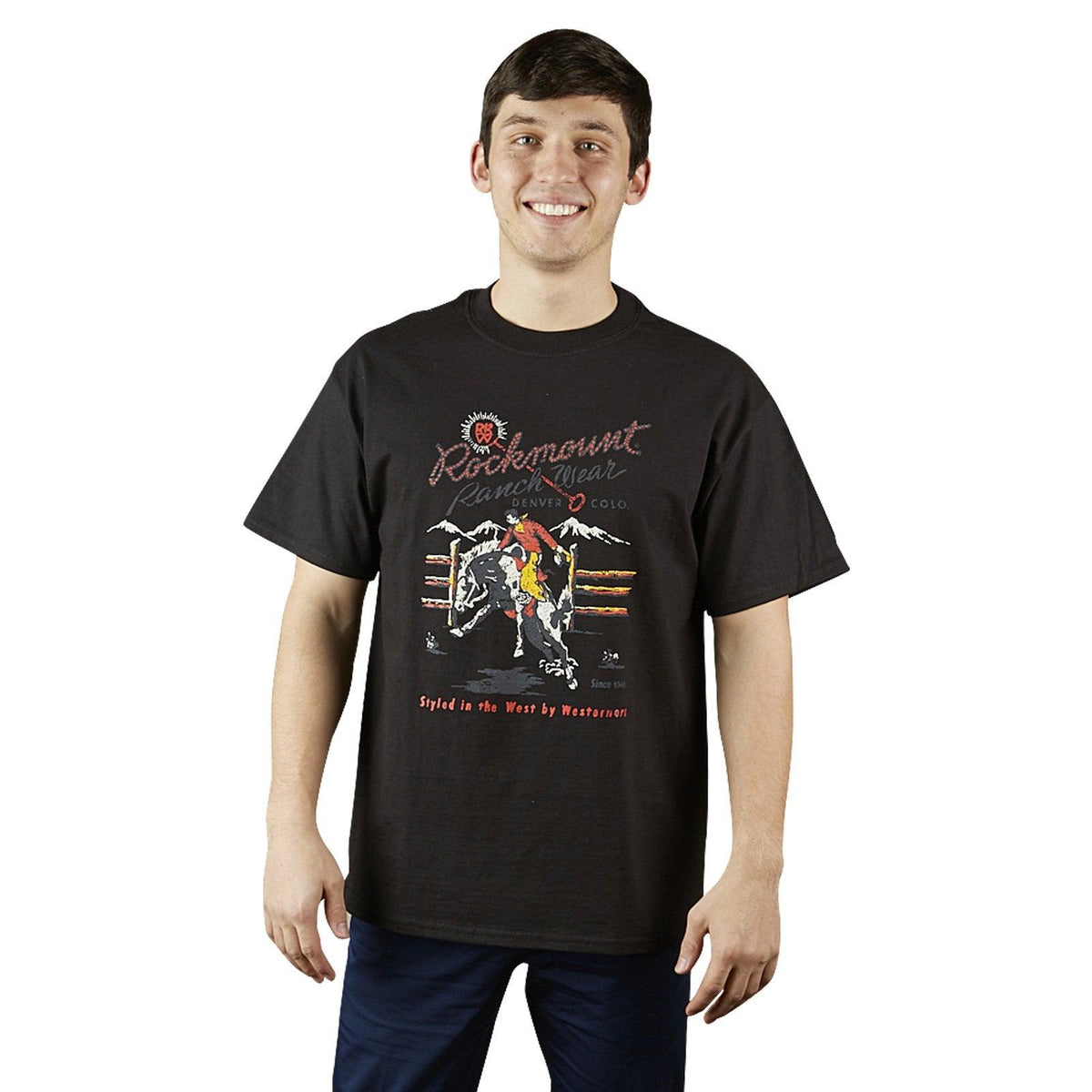 Rockmount Ranch Wear Mens Black Vintage RRW Bronc T-shirt - Flyclothing LLC