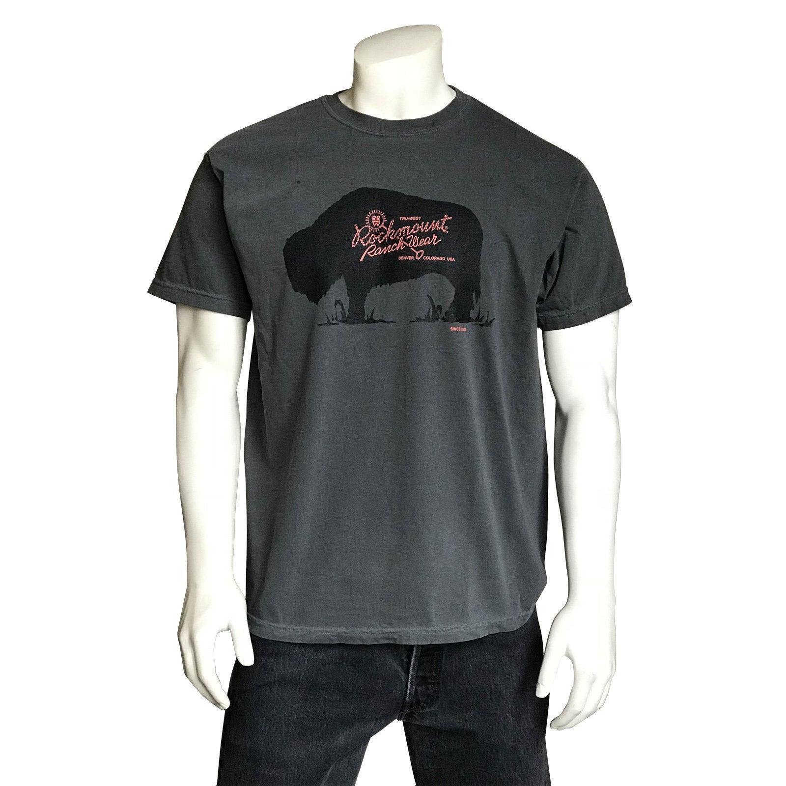 Men's Grey 100% Cotton American Bison Western T-Shirt - Rockmount Clothing