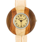 Brenna Beige Wood Inspired Leather Cuff Watch - JGI