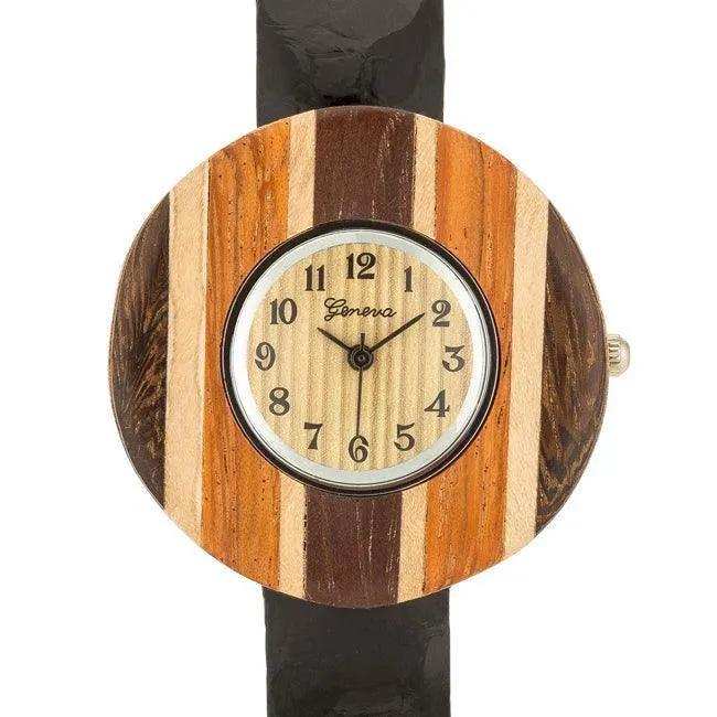 Brenna Black Wood Inspired Leather Cuff Watch - JGI - Flyclothing LLC