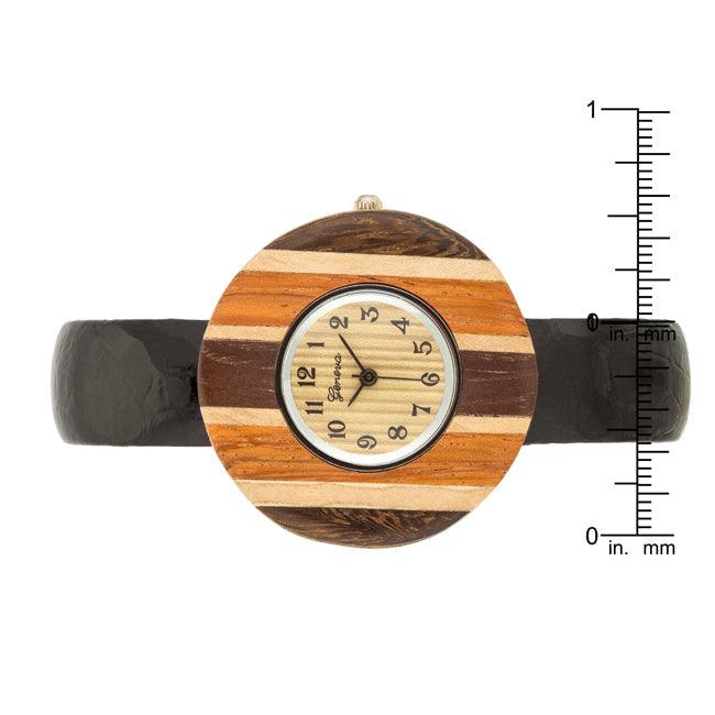 Brenna Black Wood Inspired Leather Cuff Watch - Flyclothing LLC