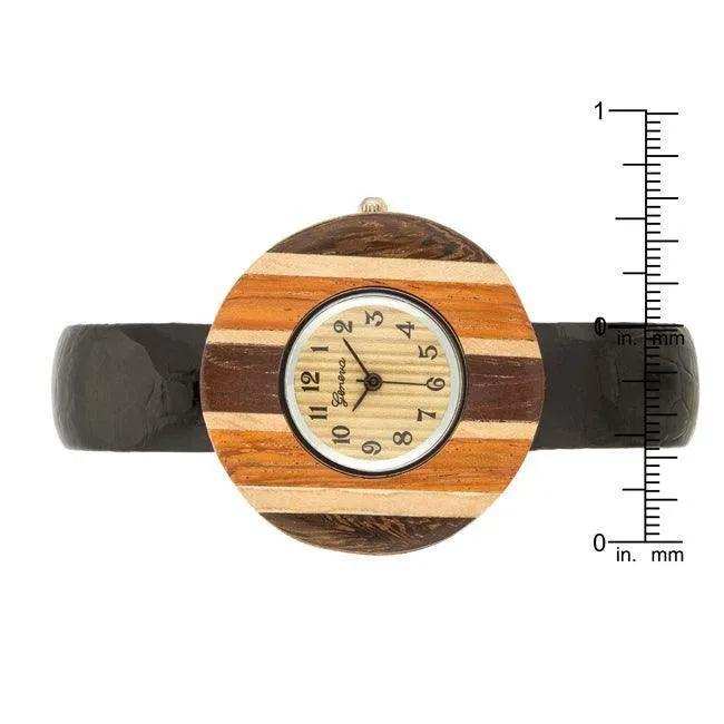 Brenna Black Wood Inspired Leather Cuff Watch - JGI - Flyclothing LLC