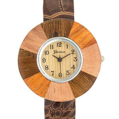 Brenna Dark Brown Wood Inspired Leather Cuff Watch - Flyclothing LLC