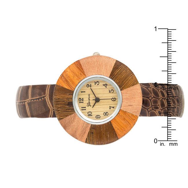 Brenna Dark Brown Wood Inspired Leather Cuff Watch - Flyclothing LLC