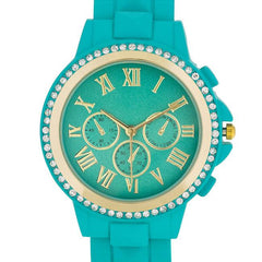 Ava Gold Turquoise Metal Watch With Crystals - Flyclothing LLC