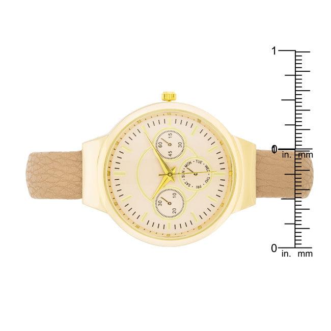 Reyna Gold Beige Leather Cuff Watch - Flyclothing LLC