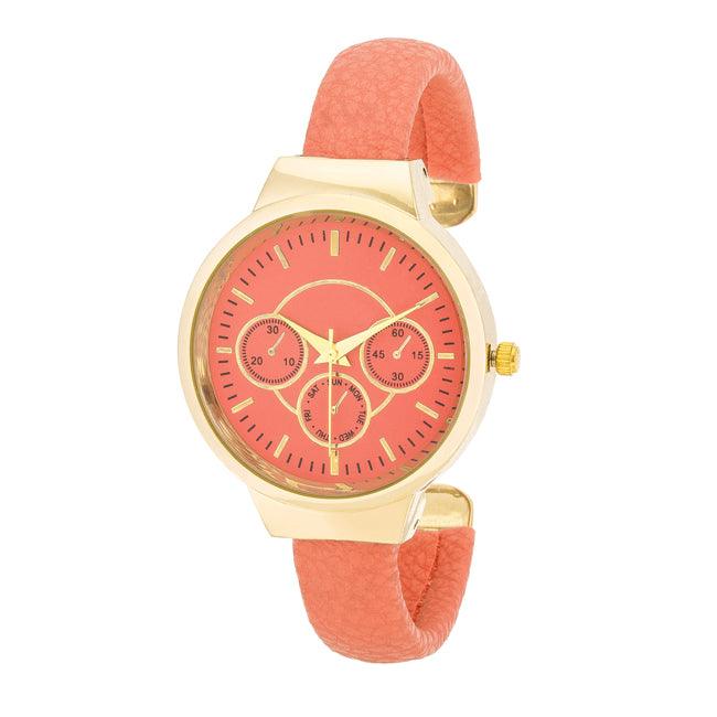 Reyna Gold Coral Leather Cuff Watch - Flyclothing LLC