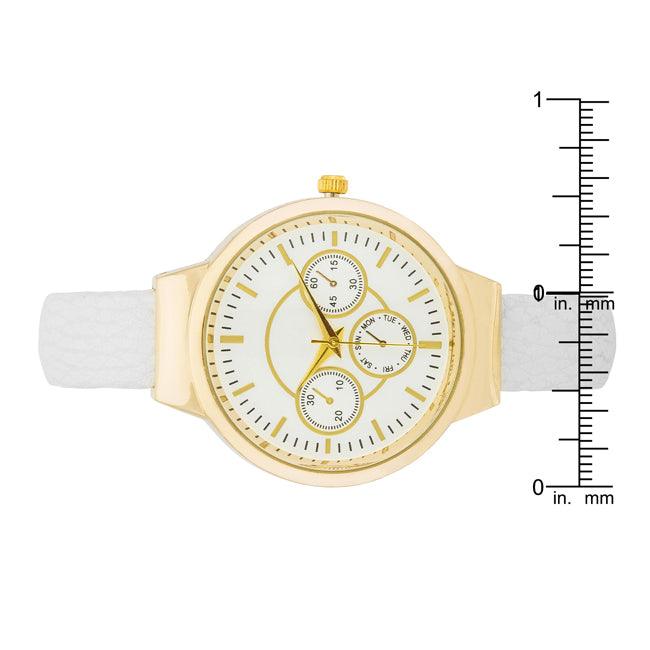 Reyna Gold White Leather Cuff Watch - Flyclothing LLC
