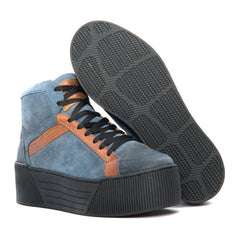 Sandro Moscoloni Empire Leather Platform Sneakers Blue - Flyclothing LLC