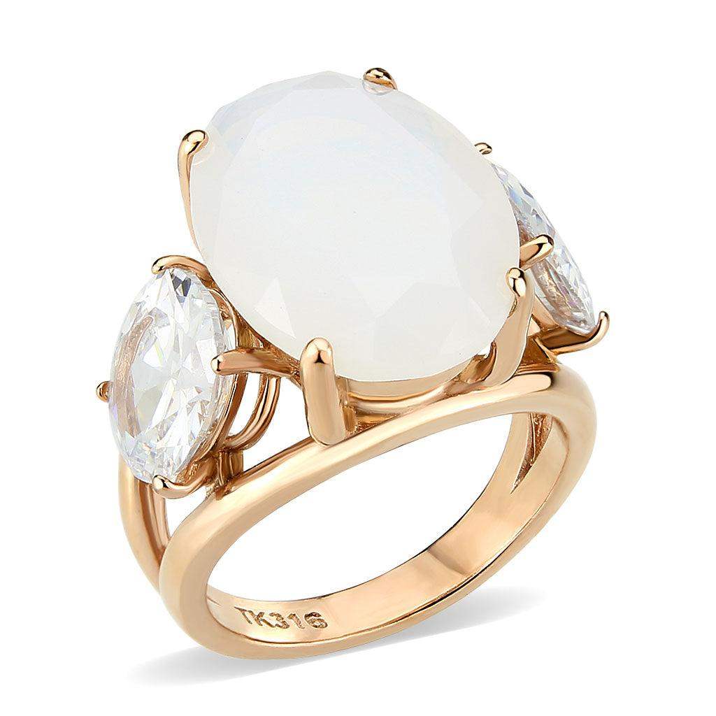 Alamode IP Rose Gold(Ion Plating) Stainless Steel Ring with Synthetic in Fireopal - Alamode - Flyclothing LLC